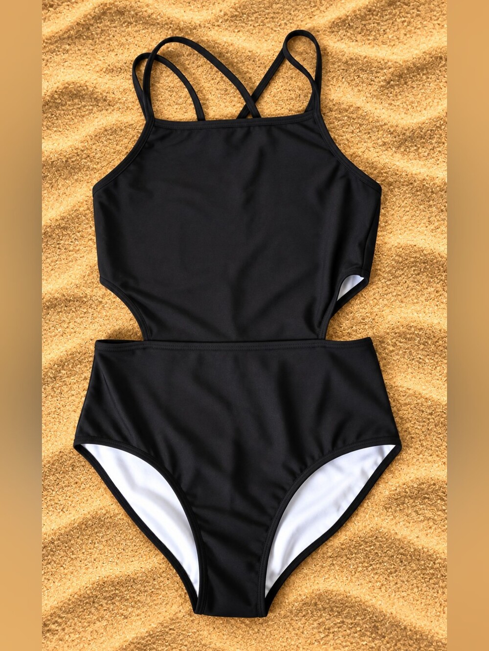 Kanu Surf Girls Size 16 Black Cutout One Piece Swimsuit NWT
